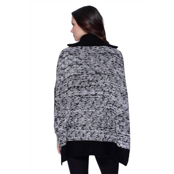 NEW FRENCH KYSS jackie tweed sweater poncho in black/white - Picture 2 of 2